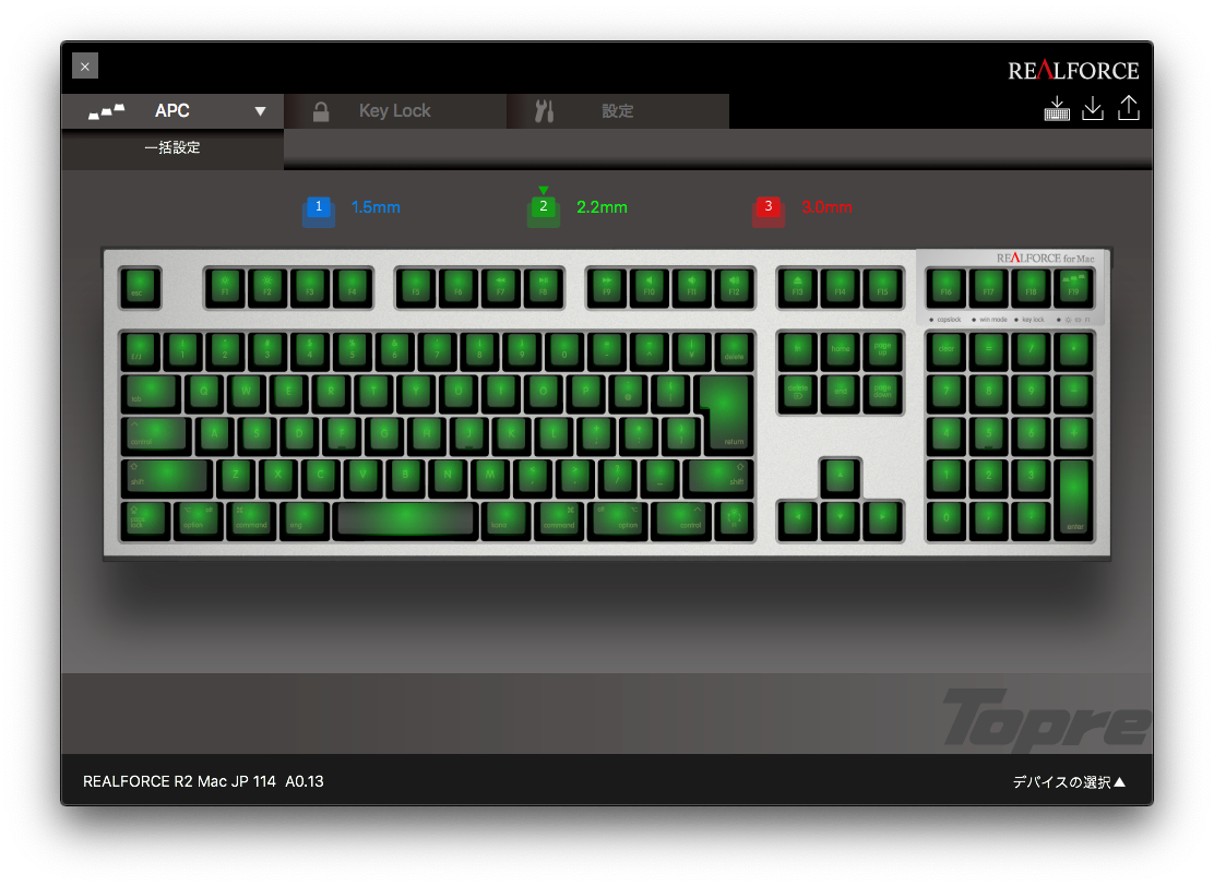 REALFORCEソフトウェア設定画面
